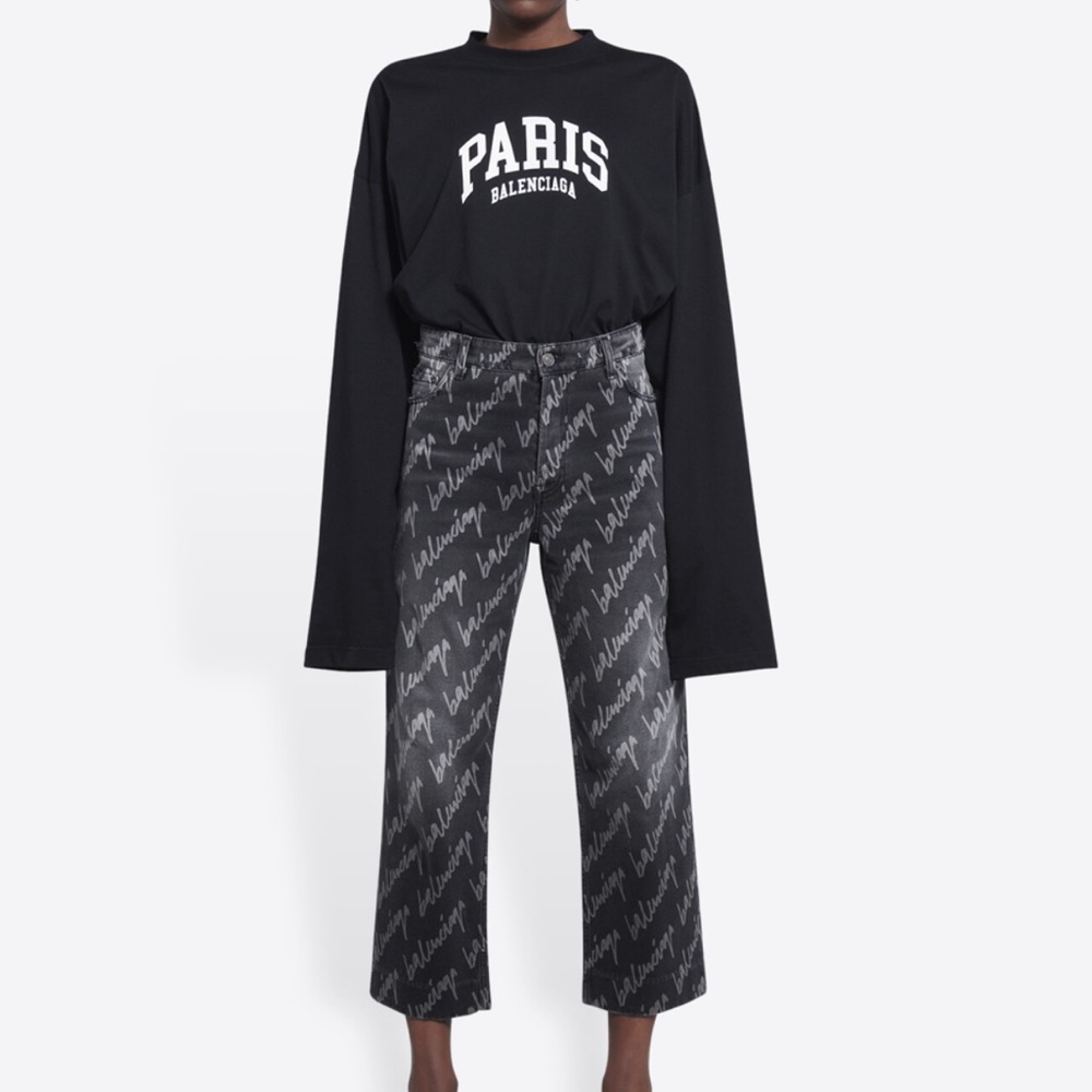 BALENCIAGA Allover Logo Cropped Jeans
